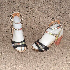 THE ART COMPANY-237-Patent Leather Pattern-Black Leather-Ankle Wrap-Sz 36-EX